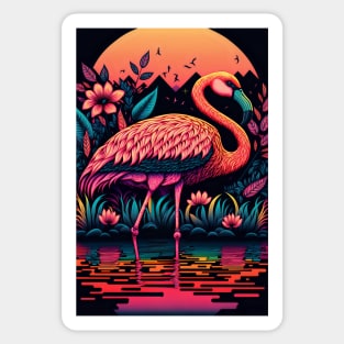 Flamingo and Magic Lake Sunset Sticker